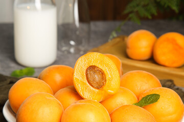 Fresh Qinling Mountain Apricots from Shaanxi Province China with Milk Bottle Kitchen Setting