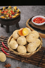 Golden Candied Loose Eggs in Wicker Basket Traditional Asian Delicacy Food Photography