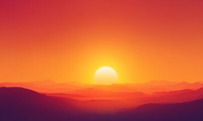 Fototapeta premium Vivid sunset over hazy mountains