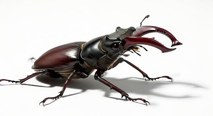 Detailed Close-up of a Stag Beetle on a White Background