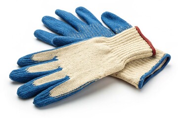 Knitted gloves with latex coating to protect against mechanical damage grease and oil on white background