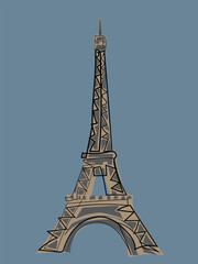 Eiffel Tower in continuous line drawing on a white background.