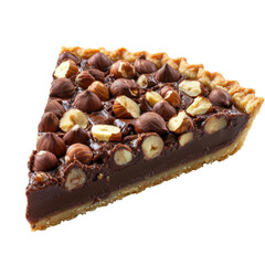 Delicious slice of hazelnut chocolate tart with a flaky crust perfect for dessert or a sweet treat showcasing rich flavors and textures for indulgence on transparent background