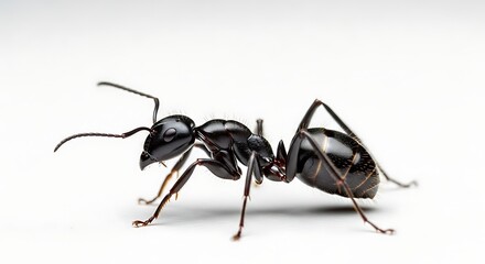 Closeup of a Black Carpenter Ant on White Background