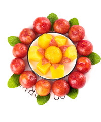 Fresh Red Plums and Fruit Salad Bowl with Mint Leaves - Guangdong Organic Produce