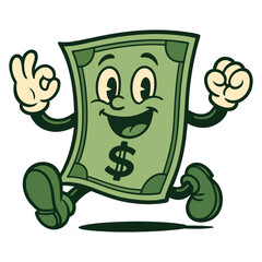 dollar bill paper cartoon mascot character vector illustration