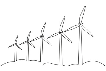  Minimalist design wind turbine continuous one line drawing isolated outline sketch