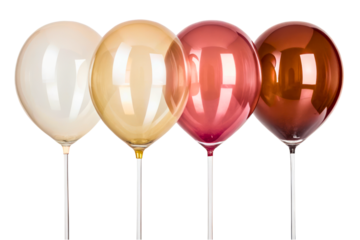 Four party balloons in muted earth tones for celebration decor isolated with transparent background