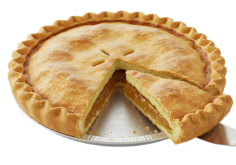 Pumpkin Pie with Slice Cut Out Freshly baked Thanksgiving pumpkin pie with a slice removed