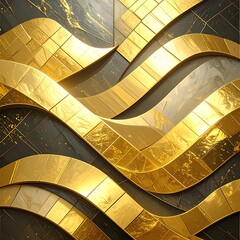 Golden wavy tiles on dark background