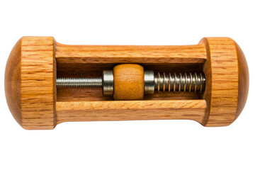 Fototapeta premium Wooden screw press nutcracker tool with metal spring isolated with transparent background