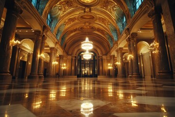Lavish Hotel Lobby with Stunning Chandelier and Elegant Architecture for Event Planning