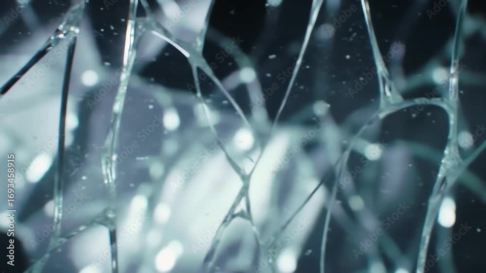 Wall mural abstract macro shot of shattered glass with intricate crack patterns and light reflecting off the sh