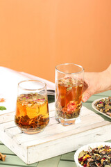 Golden Lotus Petal Herbal Tea with Health Benefits - Natural Wellness Drink in Glass Cups