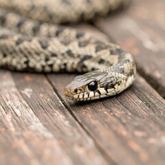 Fototapeta premium Snake on wooden surface