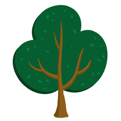 Flat Design Cute Green Tree Cartoon Illustration