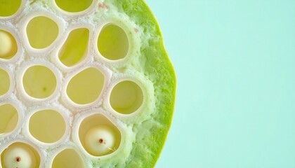 Close lotus petiole internal lattice pale mint tone wallpaper background representing plant structure detail suitable for natural organic design