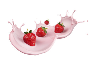 strawberries splashing in yogurt, isolated on white background.