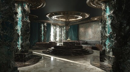 Luxury Interior Design Room With Gold Decor Teal Columns