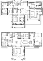 Vector Interior Design Drawing of Residential House – First and Second Floor Layout