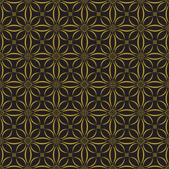 Seamless Luxury Geometric Floral Pattern in Gold on Black Background – Vector Wallpaper and Tile Design