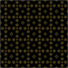 Obraz premium Seamless Geometric Cosmos Floral Pattern in Gold on Black Background – Luxury Vector Wallpaper and Tile Design