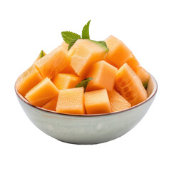 Cantaloupe melon chunks in a bowl isolate on transparency background