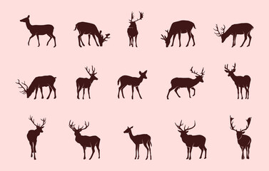 Naklejka premium Vector silhouettes of deer, Deer silhouette collection, Deer svg bundle. 