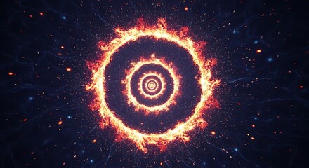 Concentric rings of fiery energy radiate outward in a dark space, pulsing with vibrant color.