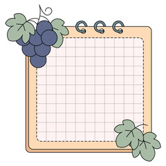 Grid Memo Pad with Grapes and Vine Illustration