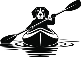Black and white beagle dog enjoying kayaking adventure silhouette