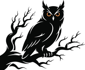 Glowing Eyes Owl Halloween Silhouette Vector