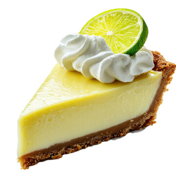 Slice of key lime pie with whipped cream and lime garnish isolated on Transparent Background