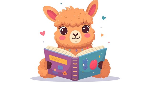 Cute Llama Reading a Book