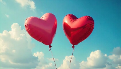 Heart-shaped balloons drifting apart, symbolizing a bittersweet end to a relationship  Perfect for depicting separation, heartbreak, and the complexities of love's end , emotional, hearts, loss