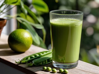 Refreshing green smoothie with peas and lime