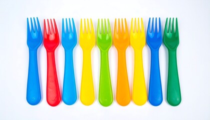 Colorful plastic forks in a row