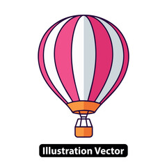 Fototapeta premium Pink and white striped hot air balloon with basket, travel and adventure illustration vector
