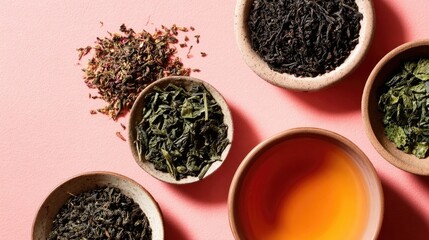 Fototapeta premium Assorted Loose Leaf Teas On Pink Background