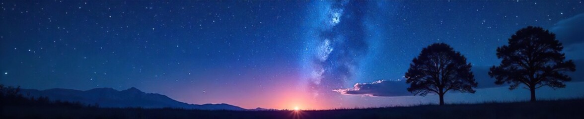 Silhouette of trees against a starlit night sky, evoking a sense of mystery and quiet contemplation Perfect for spiritual, meditation, and nature themes , spiritual, enigma, dark