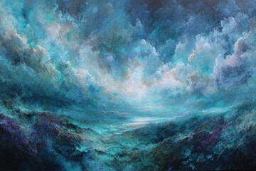 Fototapeta premium Nocturnal Mountainous Landscape Painting