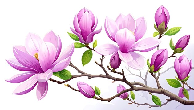 Delicate pink magnolia blossoms on branch