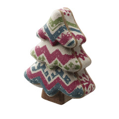 Festive fabric Christmas tree ornament with geometric and snowflake patterns