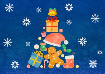 水彩で描いたクリスマスイラスト