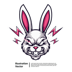 Angry Rabbit Illustration Intense Vector Art with Menacing Expression and Pink Accents