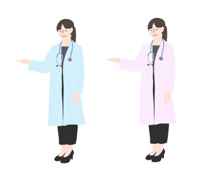 Fototapeta premium フラットイラスト 女性医師 表情あり