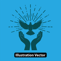 Conceptual design of hands releasing a dove of peace, a symbol of freedom and hope