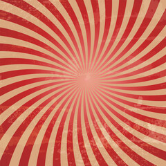 Retro grunge sunburst background with swirling rays. Vector