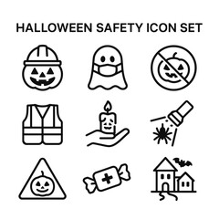 Halloween safety precaution vector icons set. Outline symbols. Line design