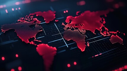 Digital world map with red dot matrix design